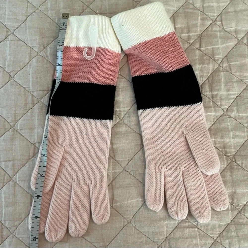 Kate Spade Pink and Black Colorblock Striped Gloves NWT